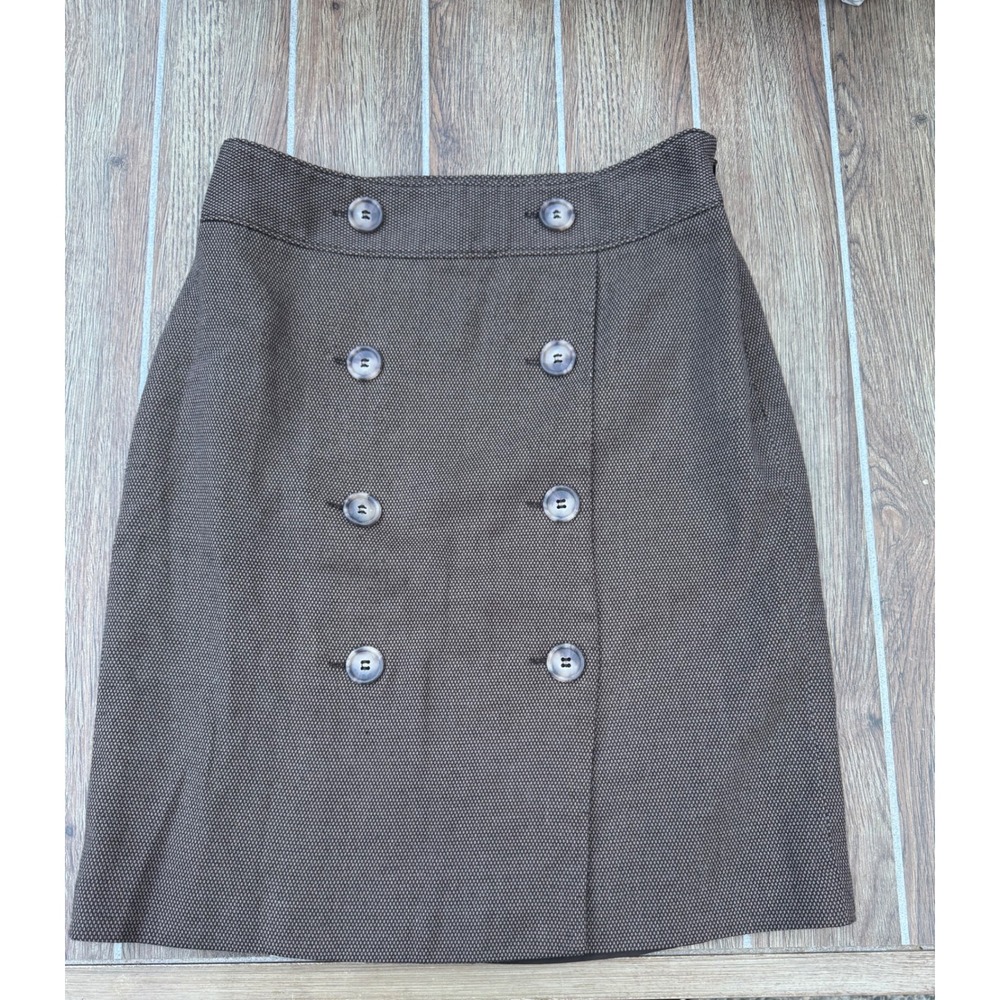 Ann Taylor Brown Textured Double Breasted Mini Skirt Size 6 Side Zip Lined